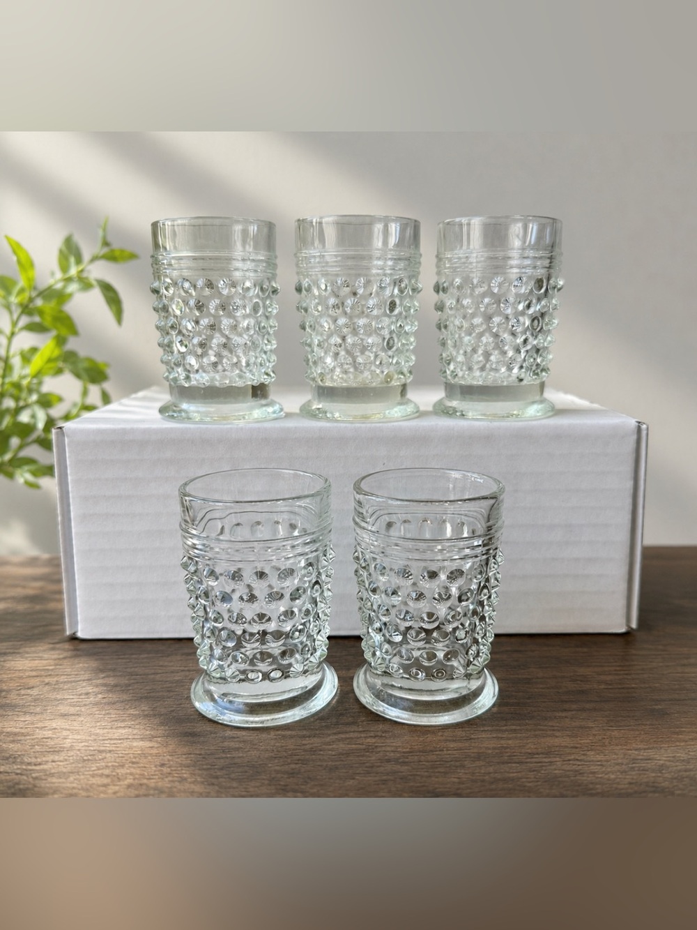 Vintage Anchor Hocking Clear Hobnail Shot Glasses -  Set of 5 - 2.5 inches